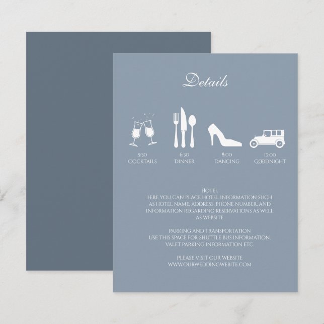 White Peonings mit Dusty Blue DETAILS Einladung (Vorne/Hinten)