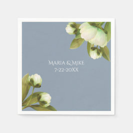 White Peonings mit Dusty Blue Napkins Serviette