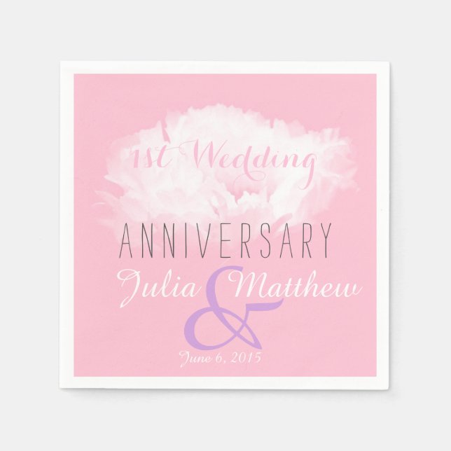 White Peony 1. Wedding Anniversary Paper Napkin 3 Serviette (Vorderseite)