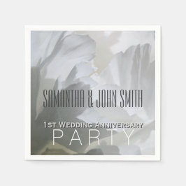 White Peony 1st Wedding Aniversary Paper Napkins 1 Serviette