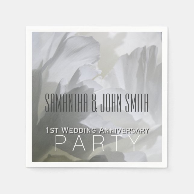 White Peony 1st Wedding Aniversary Paper Napkins 1 Serviette (Vorderseite)