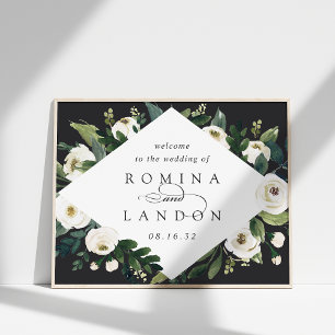 White Peony   Begrüßung von Aquarellblumen Poster