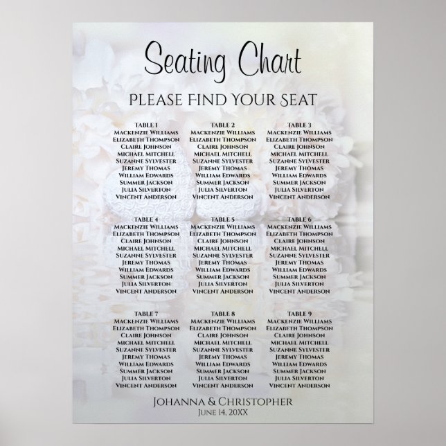 White Peony Blume 9 Tabelle Hochzeitstabelle Poster (Vorne)