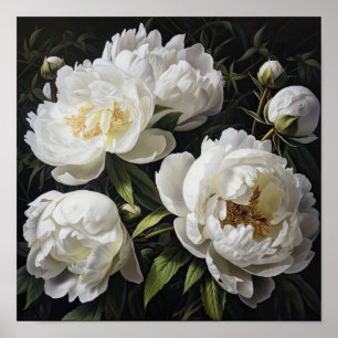 White Peony Blume Art Print Poster