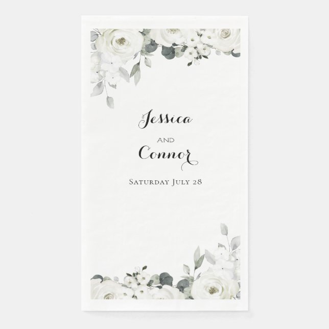 White Peony Blume Silver Sage Grüne Hochzeit Serviette (Vorderseite)