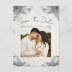 White Peony Blume Vintag Rustic Save the Date Ankündigungspostkarte