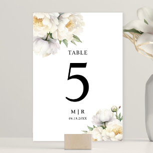White Peony Elegante Hochzeit der Wasserfarben Tischnummer