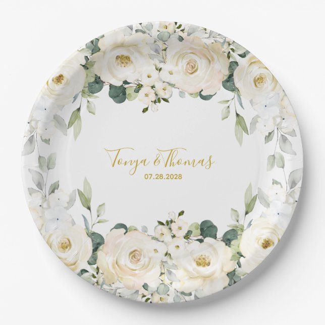 White Peony Epiphany Hochzeit 9 Zoll Abendessen Pappteller (Vorderseite)