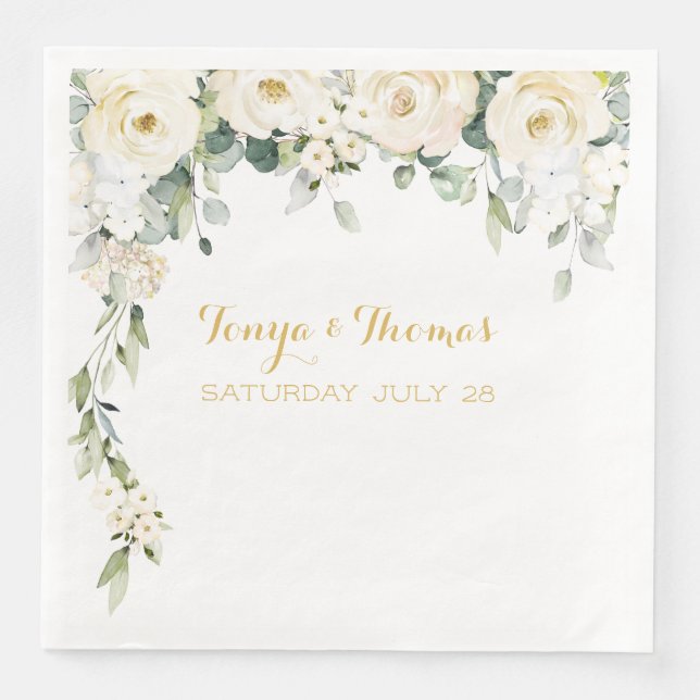 White Peony Epiphany Hochzeitessen Napkins Serviette (Vorderseite)