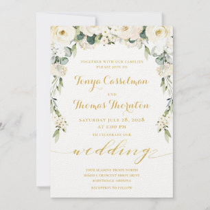 White Peony Epiphany Wedding Gold Calligraphy Einladung