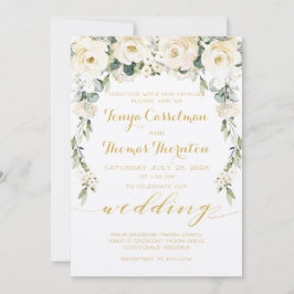 White Peony Epiphany Wedding Gold Calligraphy Einladung