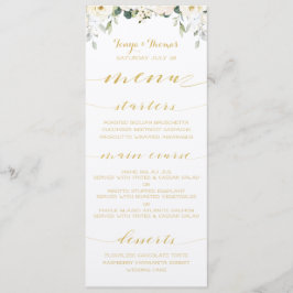 White Peony Epiphany Wedding Gold Calligraphy Menu Menükarte