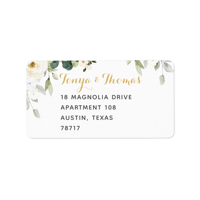 White Peony Epiphany Wedding Mailing Label Adressaufkleber (Vorne)