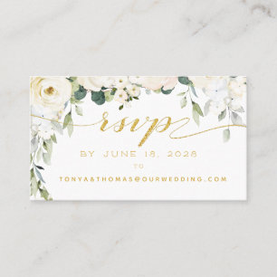 White Peony Epiphany Wedding RSVP Online Card Visitenkarte