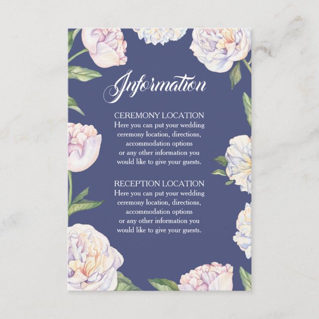 White Peony Floral Blue Hochzeitskarten Begleitkarte (Vorderseite)