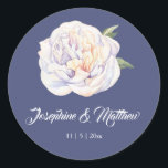 White Peony Floral Blue Wedding Stickers<br><div class="desc">Diese Hochzeitsaufkleber sind mit einer Blume aus weißem Torf versehen. Sie können diese Aufkleber mit Ihren Namen und Ihrem Hochzeitstermin personalisieren. Klicken Sie auf die Schaltfläche "Anpassen", um weitere Optionen zu erhalten, wenn Sie die Textgröße ändern oder einen zusätzlichen Text hinzufügen möchten. Diese Aufkleber eignen sich ideal für die Verwendung...</div>