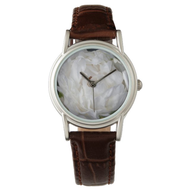 White Peony Floral Fotografy Bridge Watch Armbanduhr (Vorderseite)