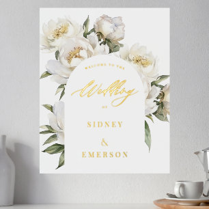 White Peony Floral Herzlich willkommen in Wedding  Foliendrucke