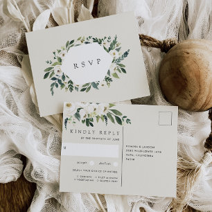 White Peony Floral Wedding Meal Choice RSVP Postkarte