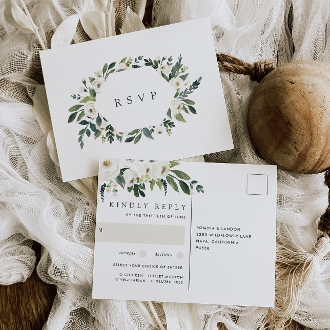 White Peony Floral Wedding Meal Choice UAWG Postkarte (Von Creator hochgeladen)