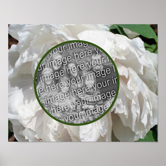 White Peony Flower Frame Create Your Own Photo  Poster (Vorne)