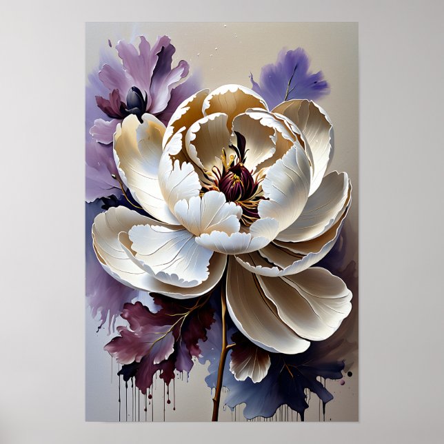 White Peony Flower Oil Painting Poster (Vorne)