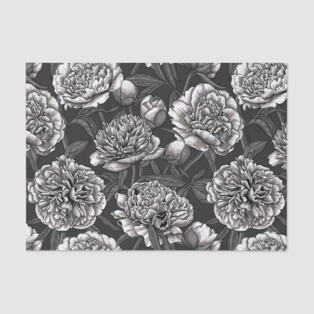 White peony flowers on dark gray seidenpapier (Vorderseite)
