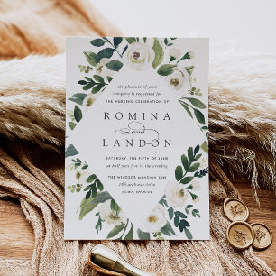 White Peony   Geometrisches Blumenzildchen Einladung