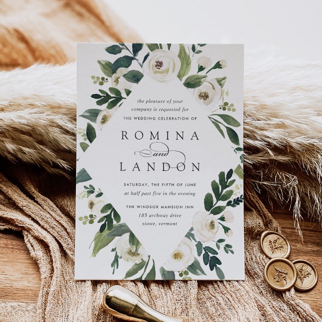 White Peony | Geometrisches Blumenzildchen Einladung (Von Creator hochgeladen)