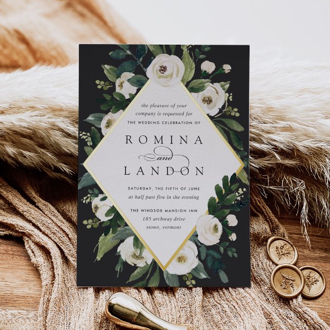 White Peony | Geometrisches Blumenzildchen Folieneinladung (Von Creator hochgeladen)