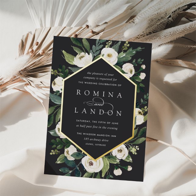 White Peony | Geometrisches Blumenzildchen Folieneinladung (Von Creator hochgeladen)