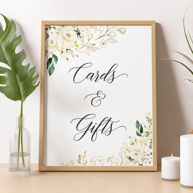 White Peony Gold Floral Cards and Gifts Sign Poster (Von Creator hochgeladen)