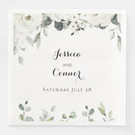 White Peony Greenery Elegant Wedding Serviette