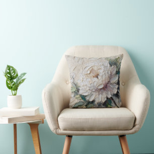 White Peony Impasto Art Kissen