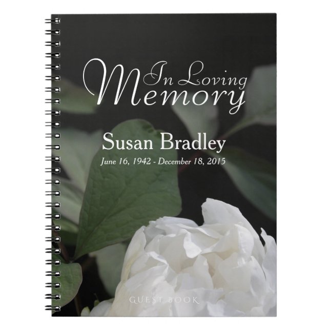White Peony in Love Memory Memorial GuestBook Notizblock (Vorderseite)