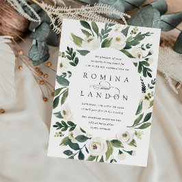 White Peony | Oval Frame Floral Wedding Einladung