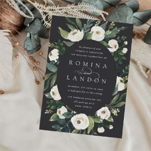 White Peony   Oval Frame Floral Wedding Einladung