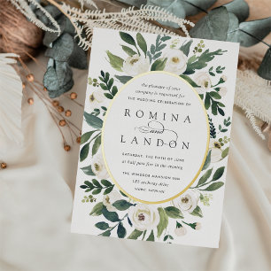 White Peony   Oval Frame Floral Wedding Folieneinladung