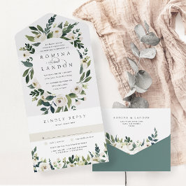 White Peony | Oval Rahmen Watercolor Floral Weddin All In One Einladung