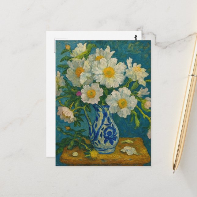 White Peony Postcard Postkarte (Vorderseite/Rückseite Beispiel)