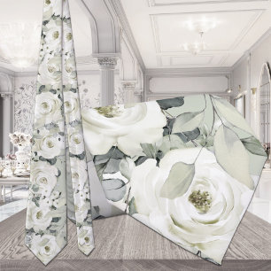 White Peony Silver Eucalyptus Wedding Sage Green Krawatte