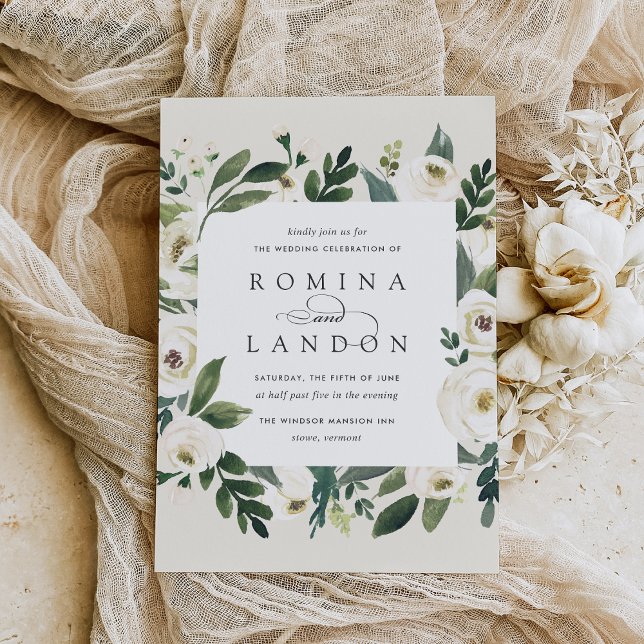 White Peony | Square Floral Frame Wedding Einladung (Von Creator hochgeladen)