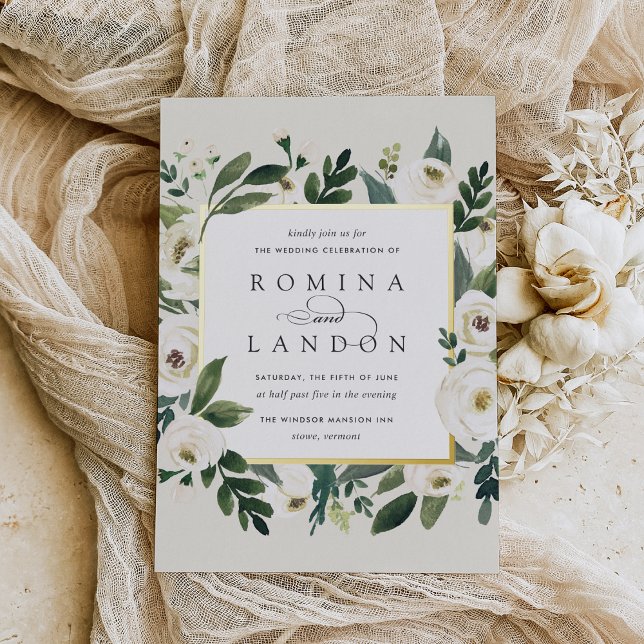 White Peony | Square Floral Frame Wedding Folieneinladung (Von Creator hochgeladen)