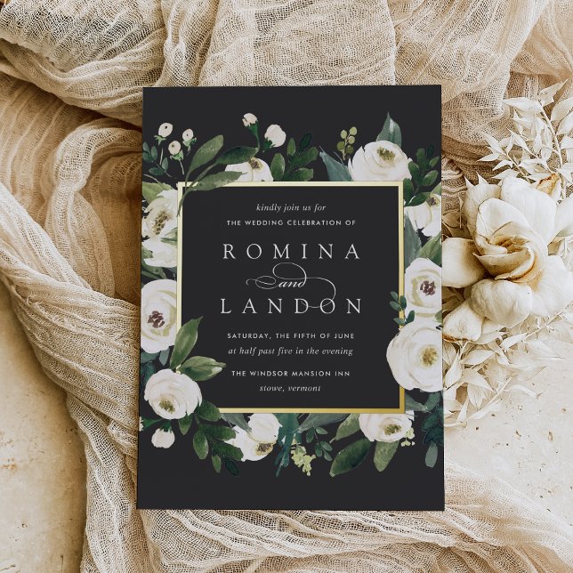 White Peony | Square Floral Frame Wedding Folieneinladung (Von Creator hochgeladen)