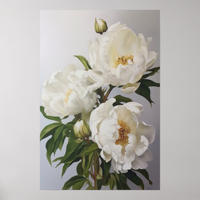 White Peonys Blume Art Print Poster (Vorne)