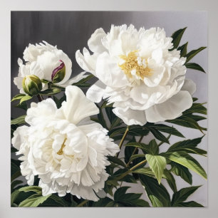 White Peonys Blume Art Print Poster