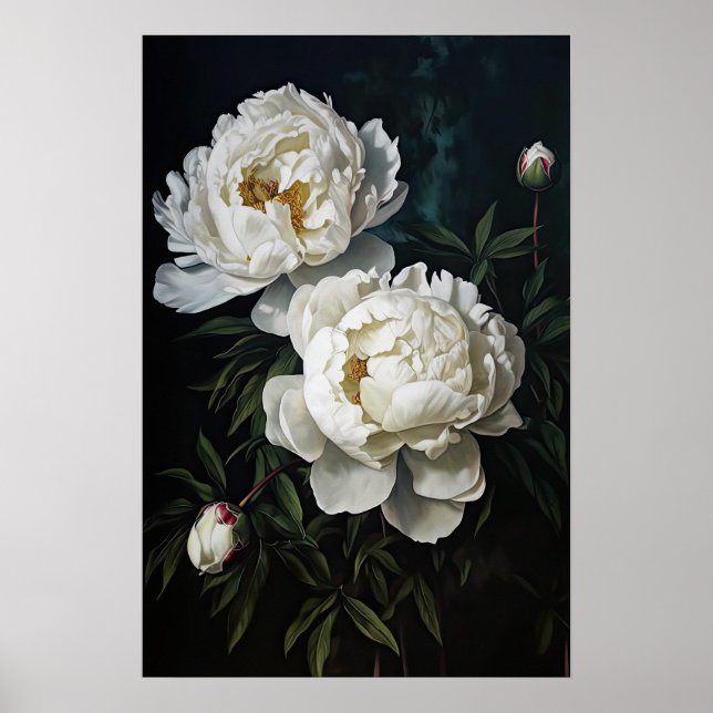 White Peonys Blume Art Print Poster (Vorne)