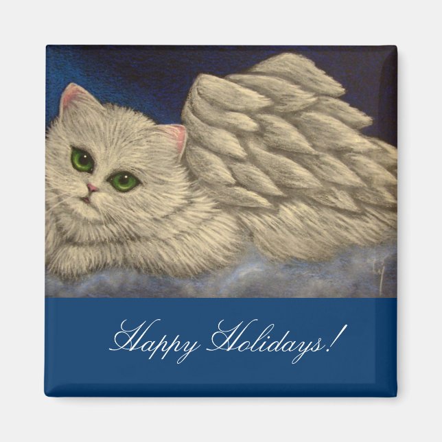 WHITE PERSIAN ANGEL CAT HOLIDAY Magnet (Vorne)