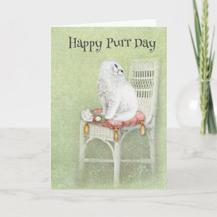 White Persian Birthday Cat Karte