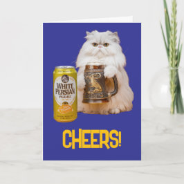 White Persian Cat Beer Drinker Karte